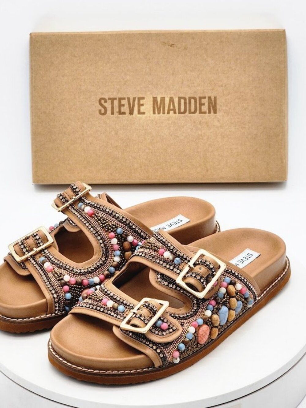 Steve Madden Cabo Multi Beaded Embellished Sandals Women’s Size 8 Slides - Picture 8 of 14